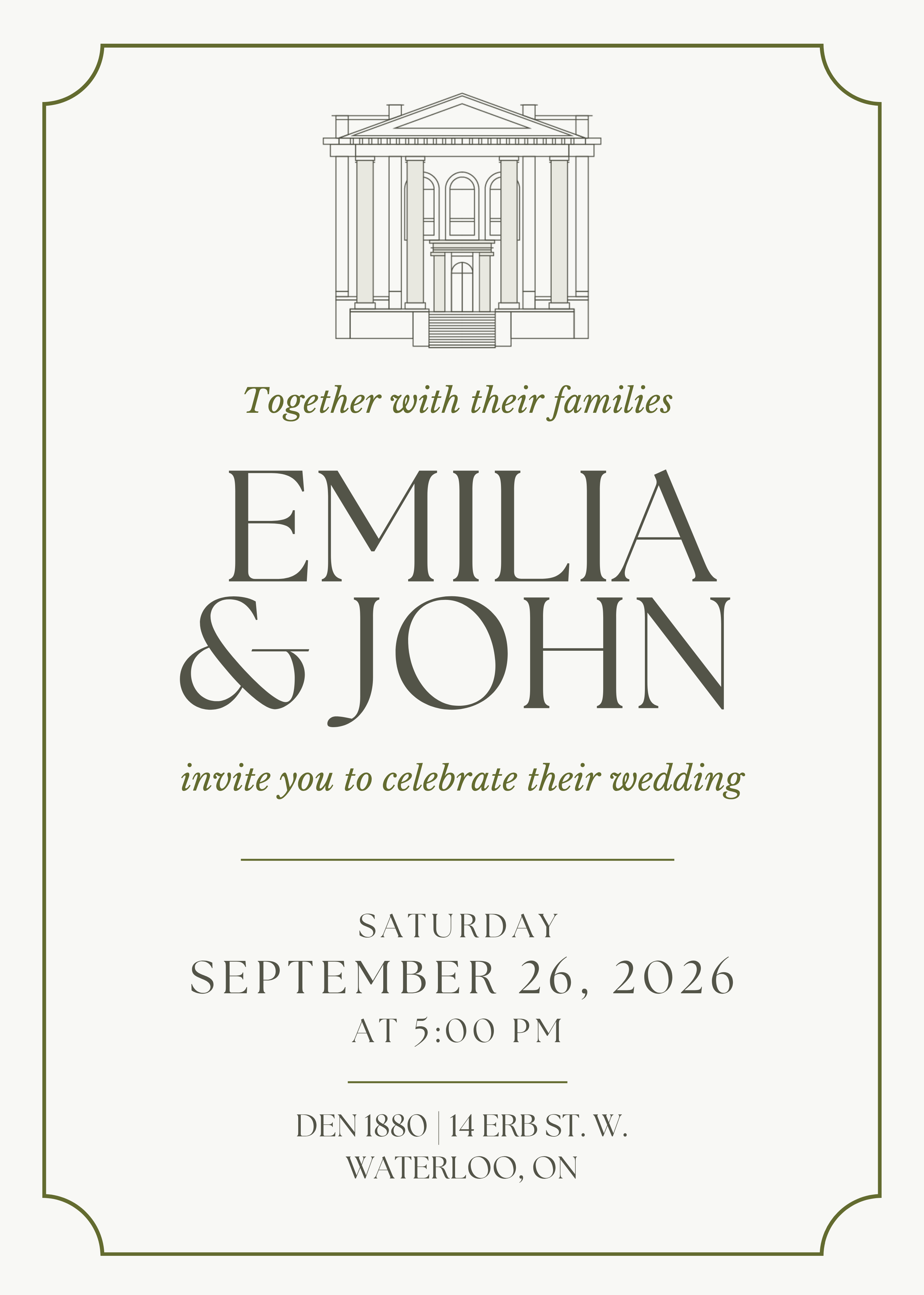 Wedding invitation for John and Emilia